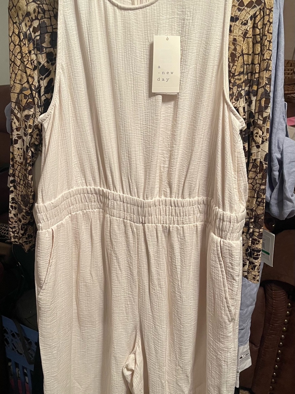 a new day Cream Textured Sleeveless Jumpsuit with Pockets